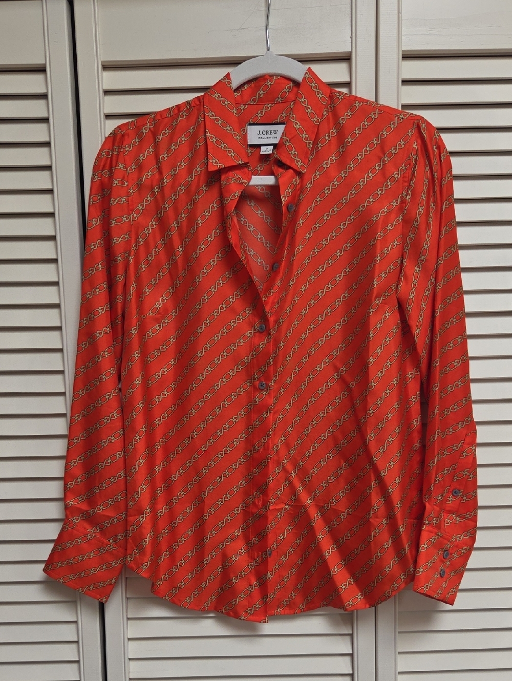 J. Crew Silk Orange Chain-Print Button Down Shirt